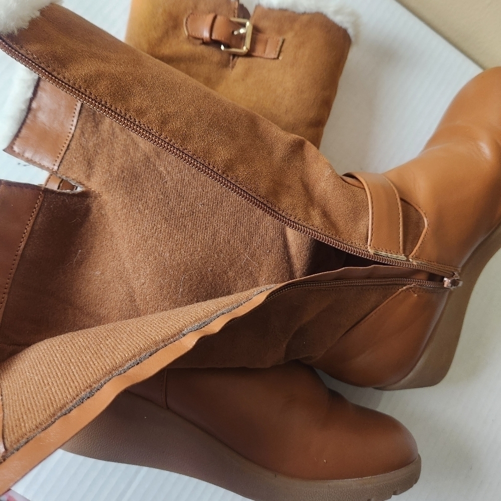 Rampage girls Lace Up brown Micro Suede Faux Fur girls Boots size 4 - Picture 10 of 15